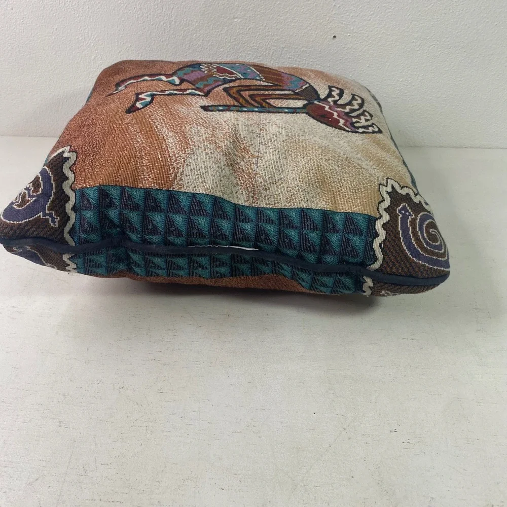 Southwestern Kokopelli Tapestry Throw Pillow Woven Flute Player Fertility Dancer
